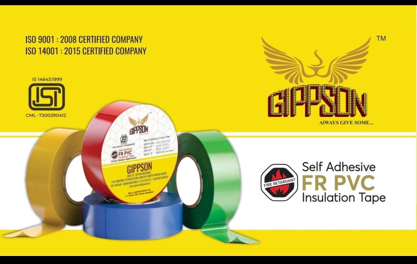 GIPPSON Self Adhesive FR PVC Electrical Insulation Tape | Flame Retardant | 30 Pieces Box
