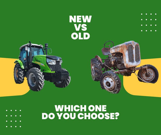 Old farm tractor vs modern tractor side by side