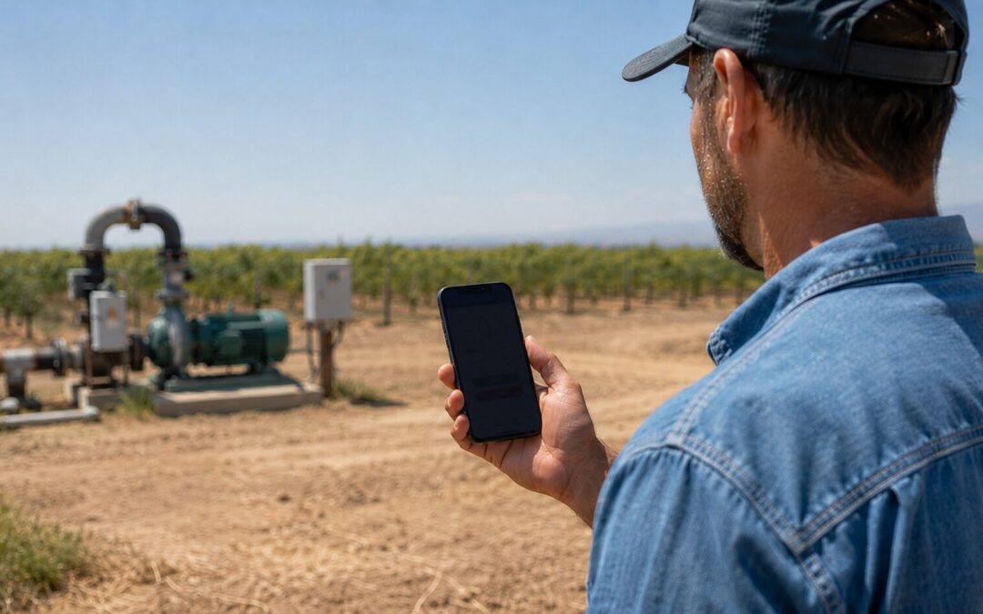 farmer using smartphone to control pump