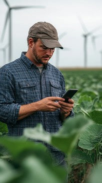farmer checking mandi board on smartphone