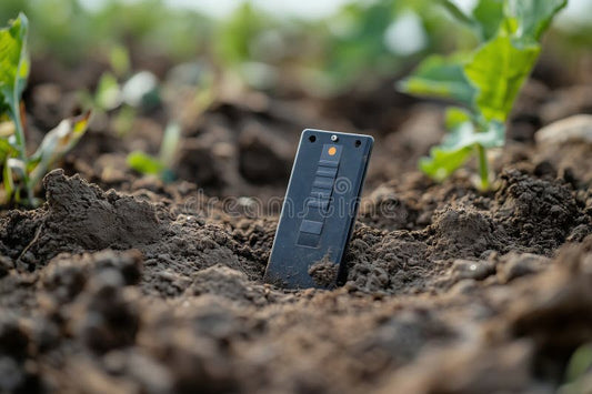 close up of healthy soil with digital soil sensor readings