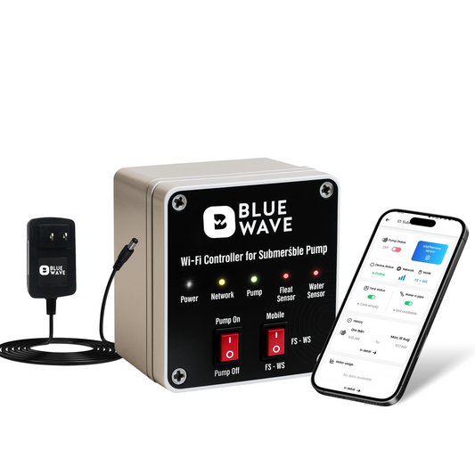 BlueWave Smart Submersible Pump Controller — App & Offline Control (Wi-Fi), Auto ON/OFF, Dry-Run Protection