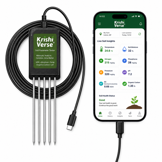 Dhara Soil Parameter Sensor – AI Soil Doctor App, 8-in-1 NPK+pH+Moisture Testing, Instant Field Results