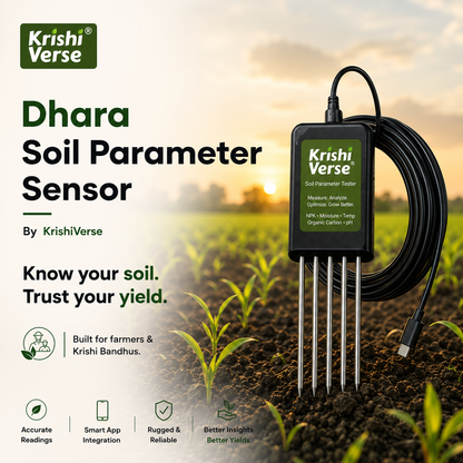Dhara Soil Parameter Sensor – AI Soil Doctor App, 8-in-1 NPK+pH+Moisture Testing, Instant Field Results