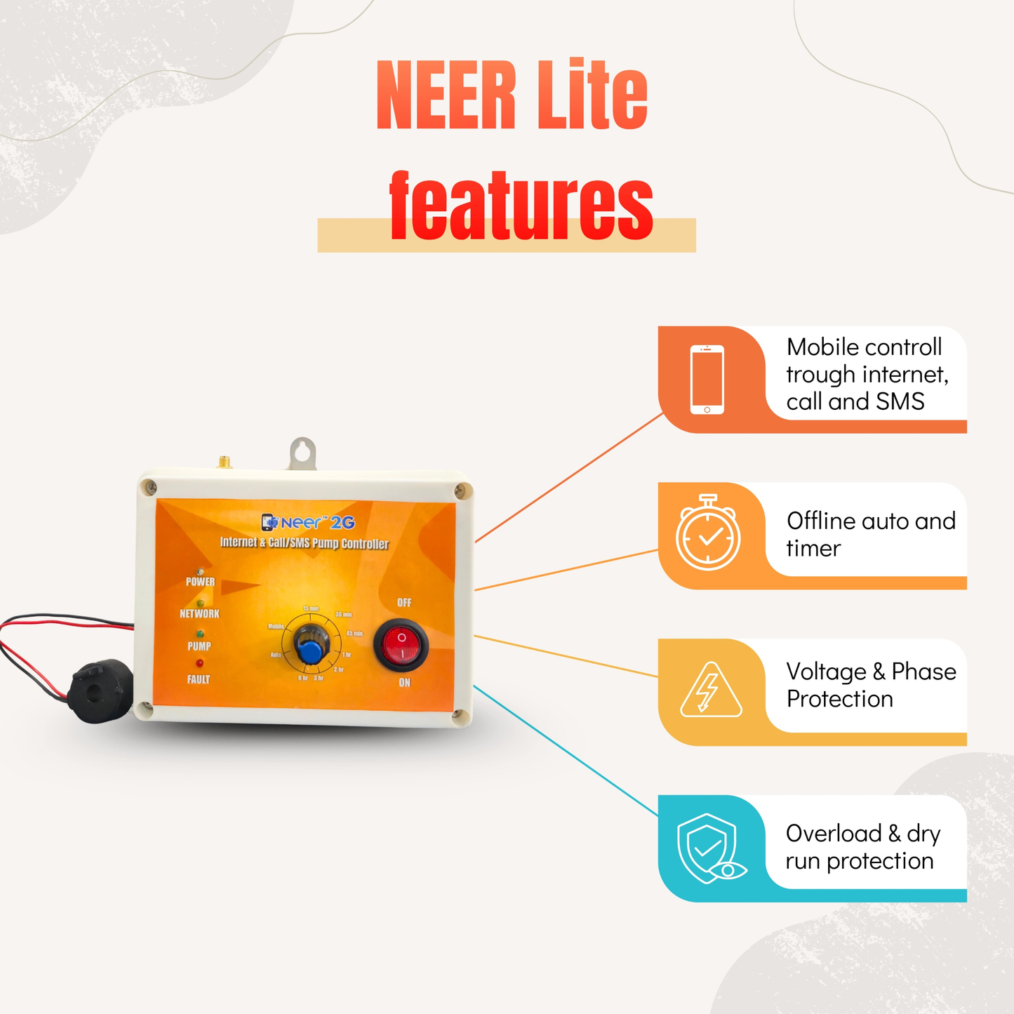 नीर लाइट इंटरनेट पंप नियंत्रक, कृषिवर्स मोबाइल ऐप ब्रांड का उपयोग करके कहीं से भी, कभी भी अपने पंप को नियंत्रित करें: ऑरानोस रोबोटिक्स