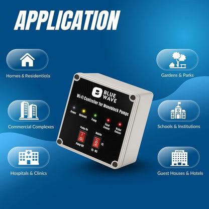 BlueWave Smart Monoblock Pump Controller | WiFi & Offline App Control with Sensors | Auto ON/OFF, Dry Run Protection