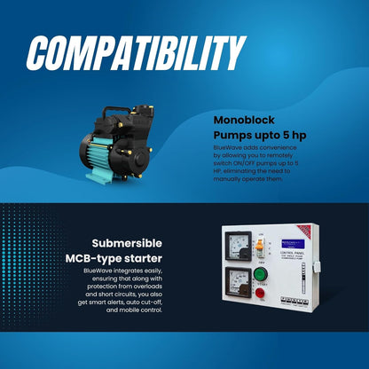 BlueWave Smart Monoblock Pump Controller | WiFi & Offline App Control with Sensors | Auto ON/OFF, Dry Run Protection