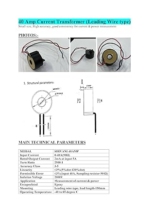 सीटी 60 एम्प करंट ट्रांसफॉर्मर लीडिंग वायर के साथ (करंट सेंसर)
