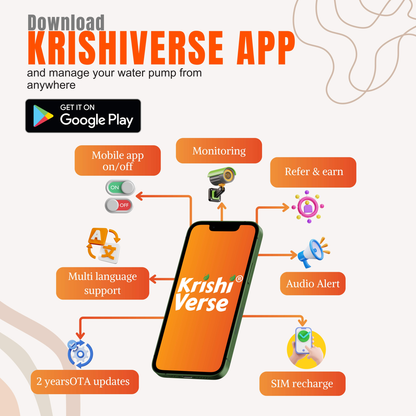 नीर लाइट इंटरनेट पंप नियंत्रक, कृषिवर्स मोबाइल ऐप ब्रांड का उपयोग करके कहीं से भी, कभी भी अपने पंप को नियंत्रित करें: ऑरानोस रोबोटिक्स