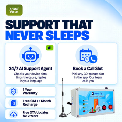 NEER 4G AI Mobile-Internet Pump Irrigation System | 30+ Features | 1 Month free recharge & SIM | 1 year warranty | Best for Drip and Sprinkler Irrigation